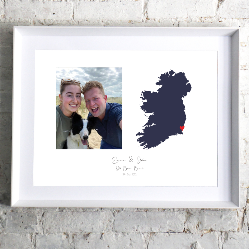 Couples Engagement Photo & Location Map Print - Personalised