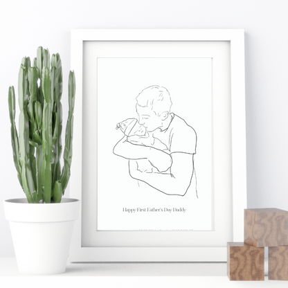 Father's Day Black & White Ink Pen Illustration with Quote - Framed