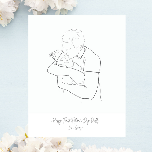 Father's Day Black & White Ink Pen Illustration with Quote - Print Only