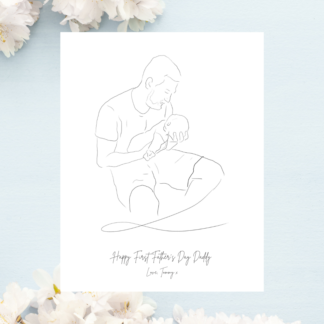 Father's Day Black & White Ink Pen Illustration with Quote - Print Only