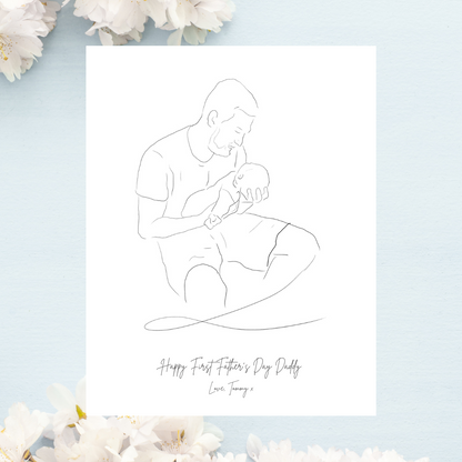 Father's Day Black & White Ink Pen Illustration with Quote - Print Only